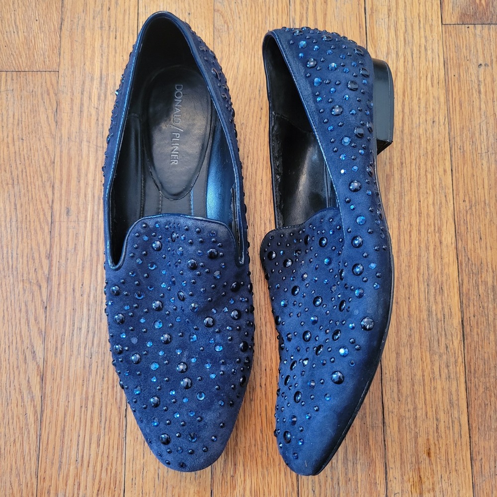 Donald Pliner 9.5M Loafers Navy Studded Crystal Suede Smoking Slipper LYNNSP